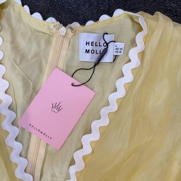 Hello Molly Yellow Sheer Dress with White Trim - Picture 3 of 8